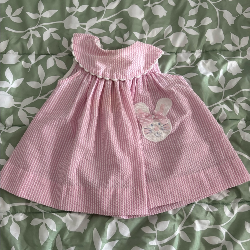 The Bailey Boys pink seersucker Easter bunny dress 12 months